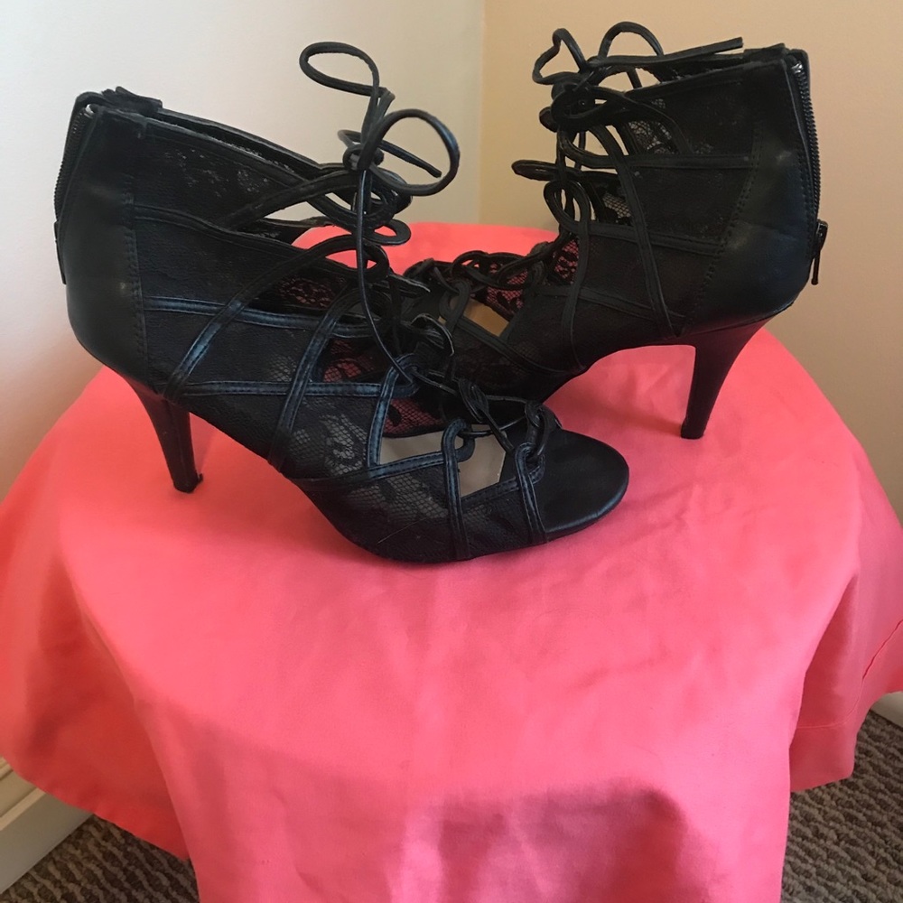 Lauren Conrad Lace-Up Heels - Black - Size 9